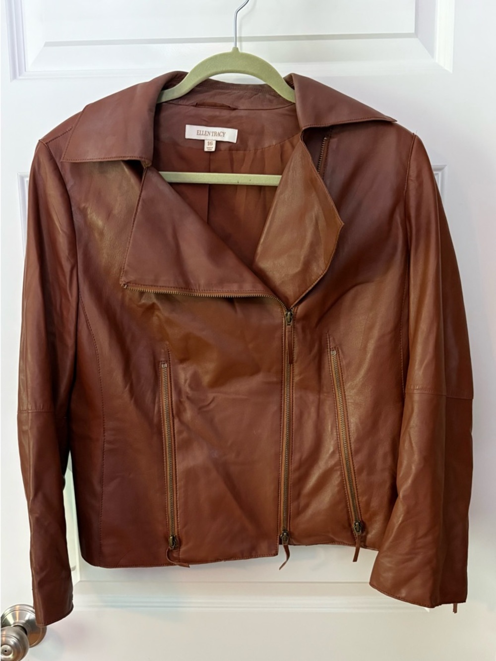 Ellen Tracy Leather Moto Jacket in Rich Brown